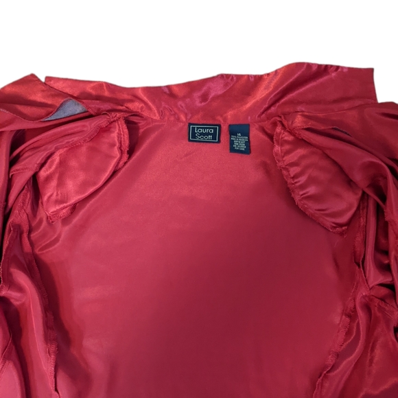 VTG 14 Shiny Red Satin Button Top Balloon Long Sleeve Blouse Cufflink Style Cuff - Picture 13 of 16